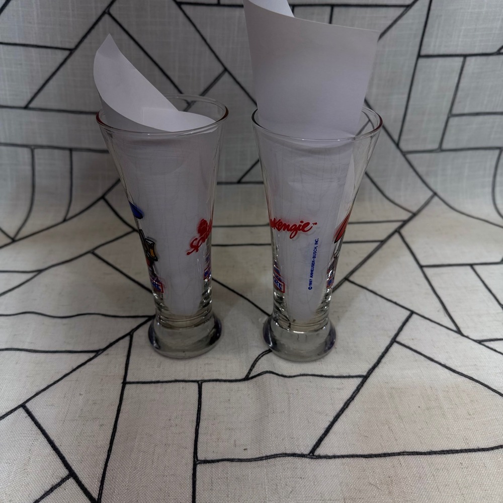 Bud Light Spuds MacKenzie Shot Glasses 6in Clear 1987 Vintage Pilsner Set of 2 - Picture 3 of 9